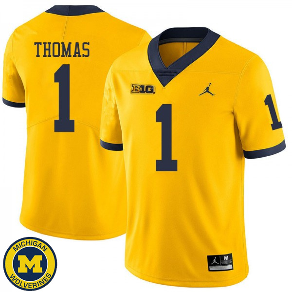 Men Michigan Wolverines #1 Ambry Thomas Yellow Jordan Brand NCAA Football Jersey